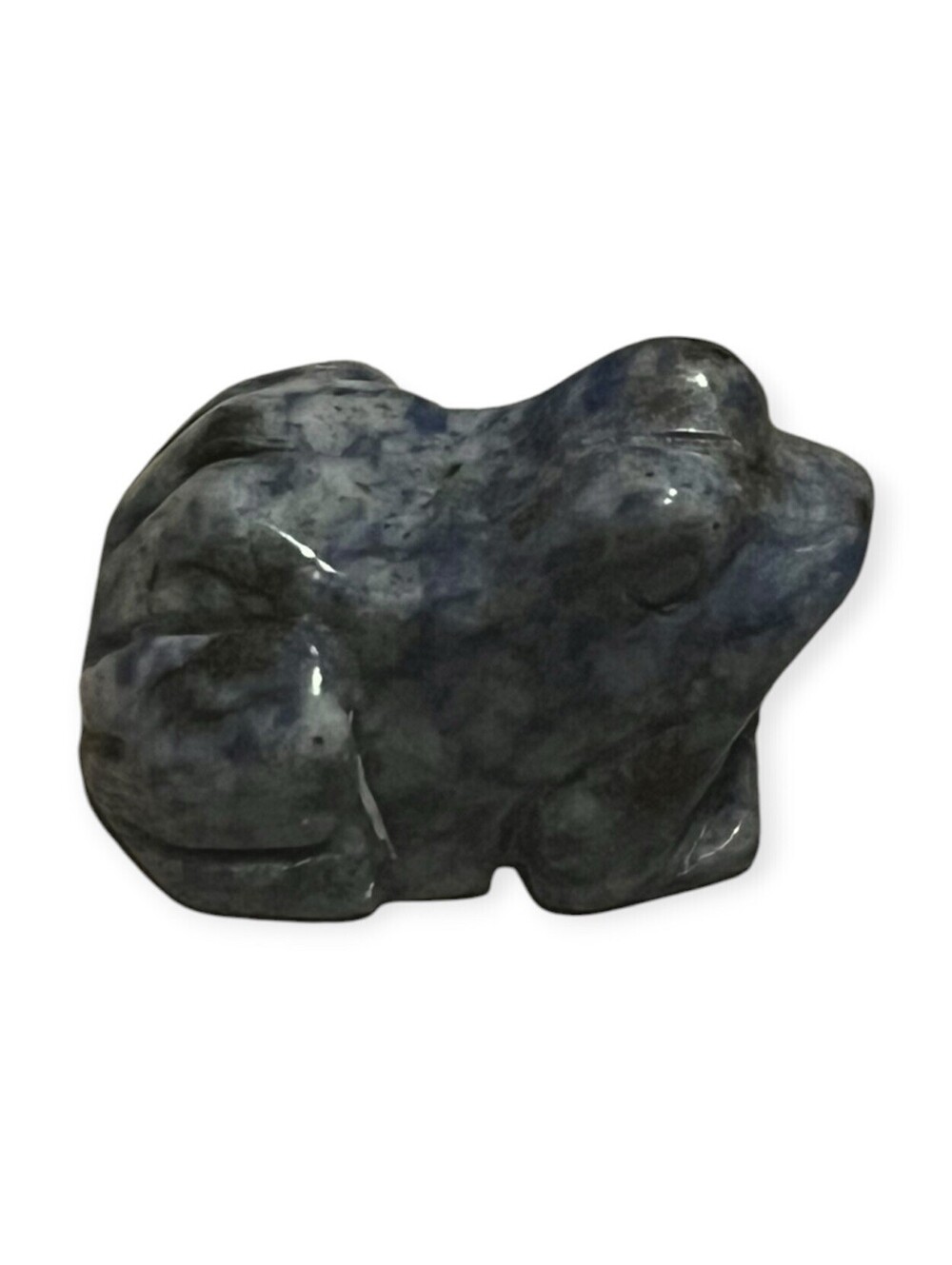 Miniature Sodalite Frog Figurine Hand Carved Blue Stone Animal
